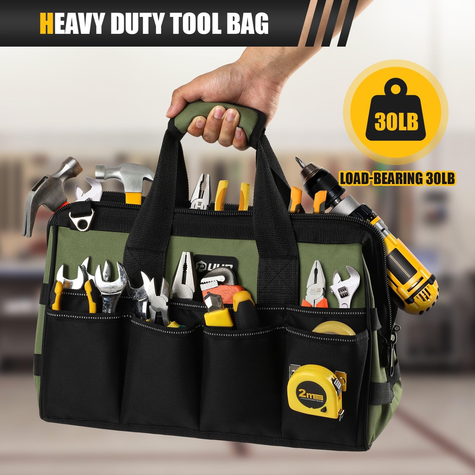 Uup Heavy Duty Tool Bag 15-Inch 16-Pocket Portable Empty Tool Organizer Big