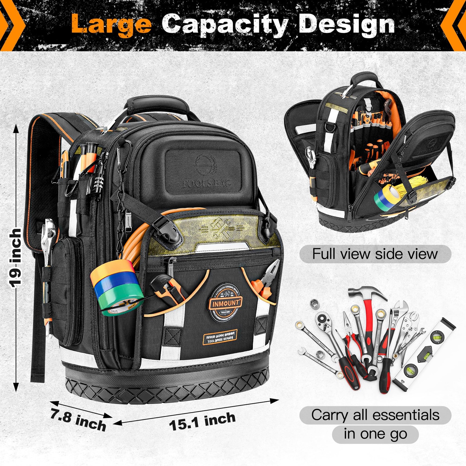 Tool Backpack Bag, Electrician Bag 15.1″L x 7.8″W x 19″H, Black-4PCS