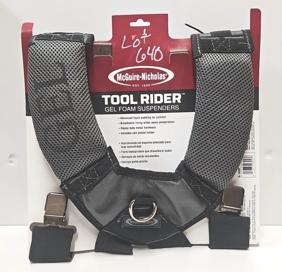 McGuire Nicholas Tool Rider Gel Foam Padded Suspenders BL 30289 Alligator Clips