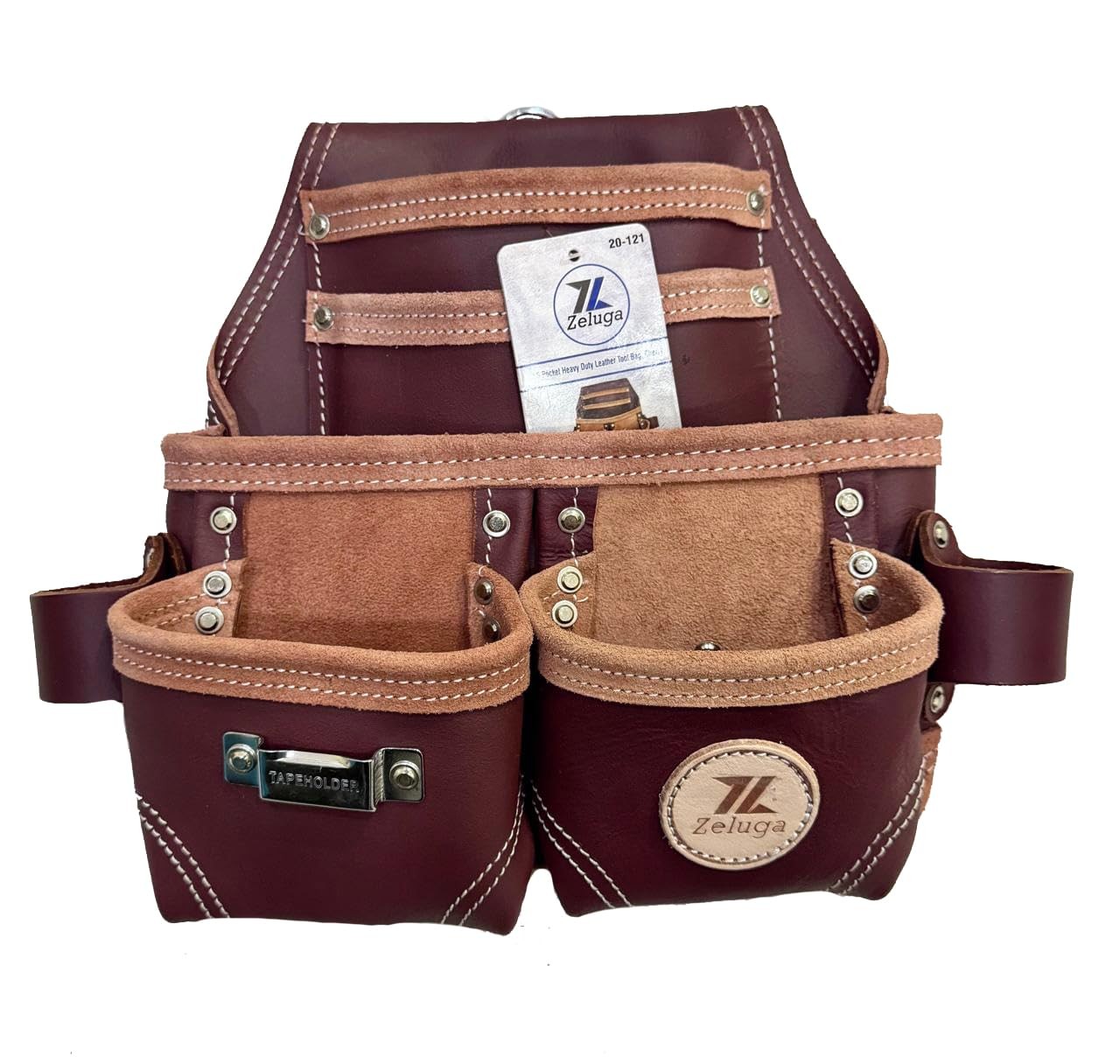 20-121 Heavy Duty Leather Polyester Tool Bag Cherry Mechanic Storage Carrier