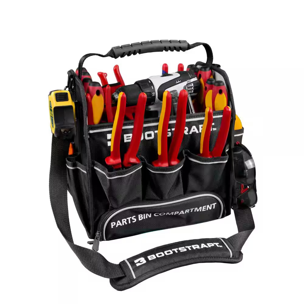 12 In. Electrician’S Tote Bag with Integrated Parts Bin Compartment