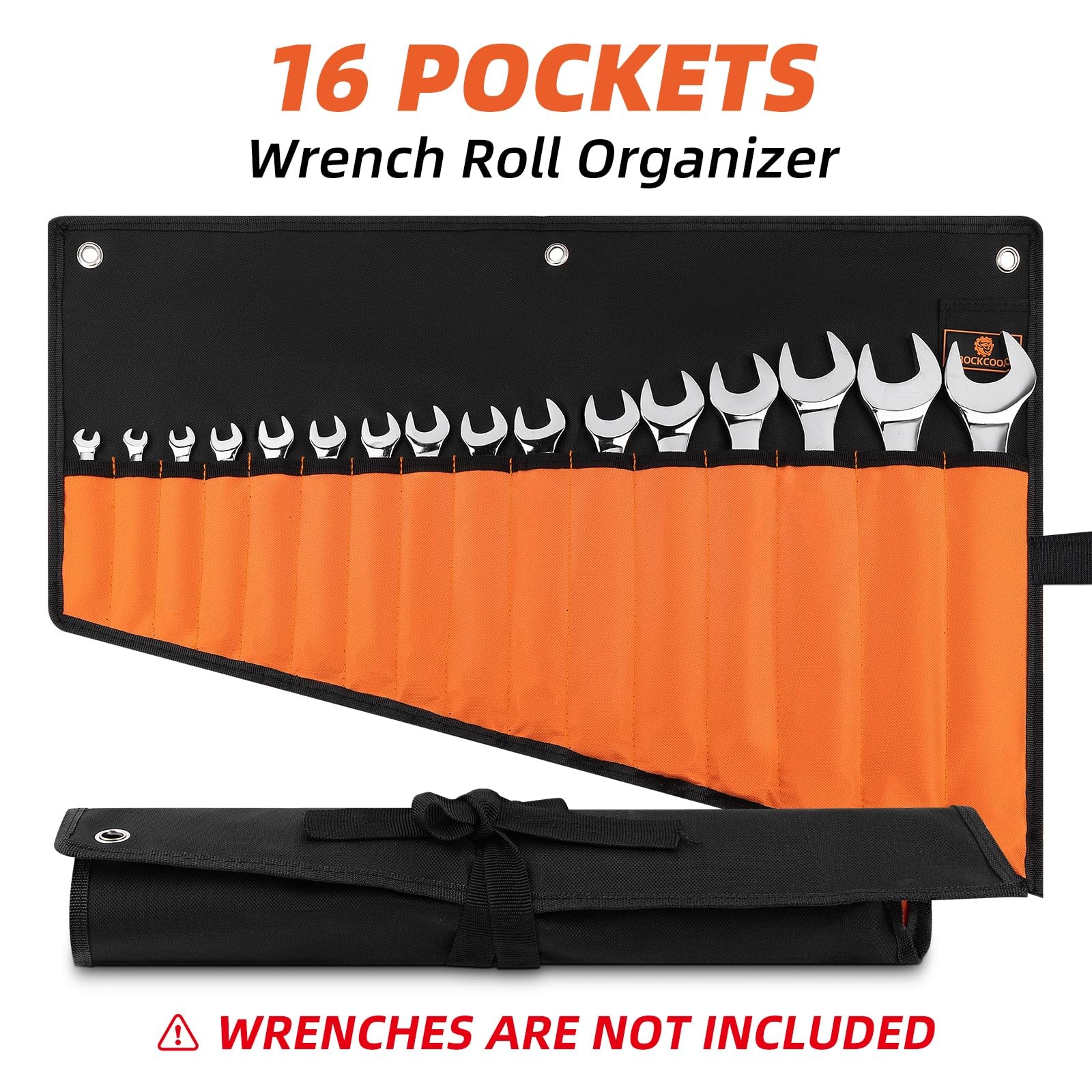ROCKCOON Wrench Roll Organizer 16 Pockets, Pouch Up with Orange