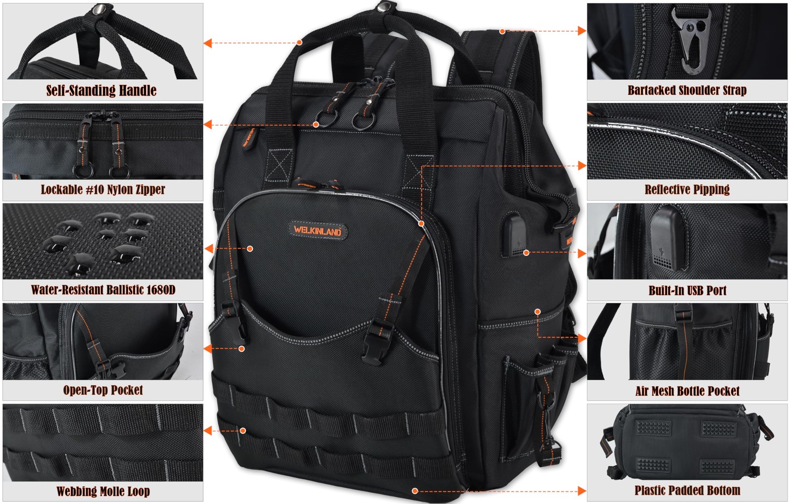 Welkinland 55-Pockets Tool Tool Bag Tool Bag Tool Back Pack Electrician Tool