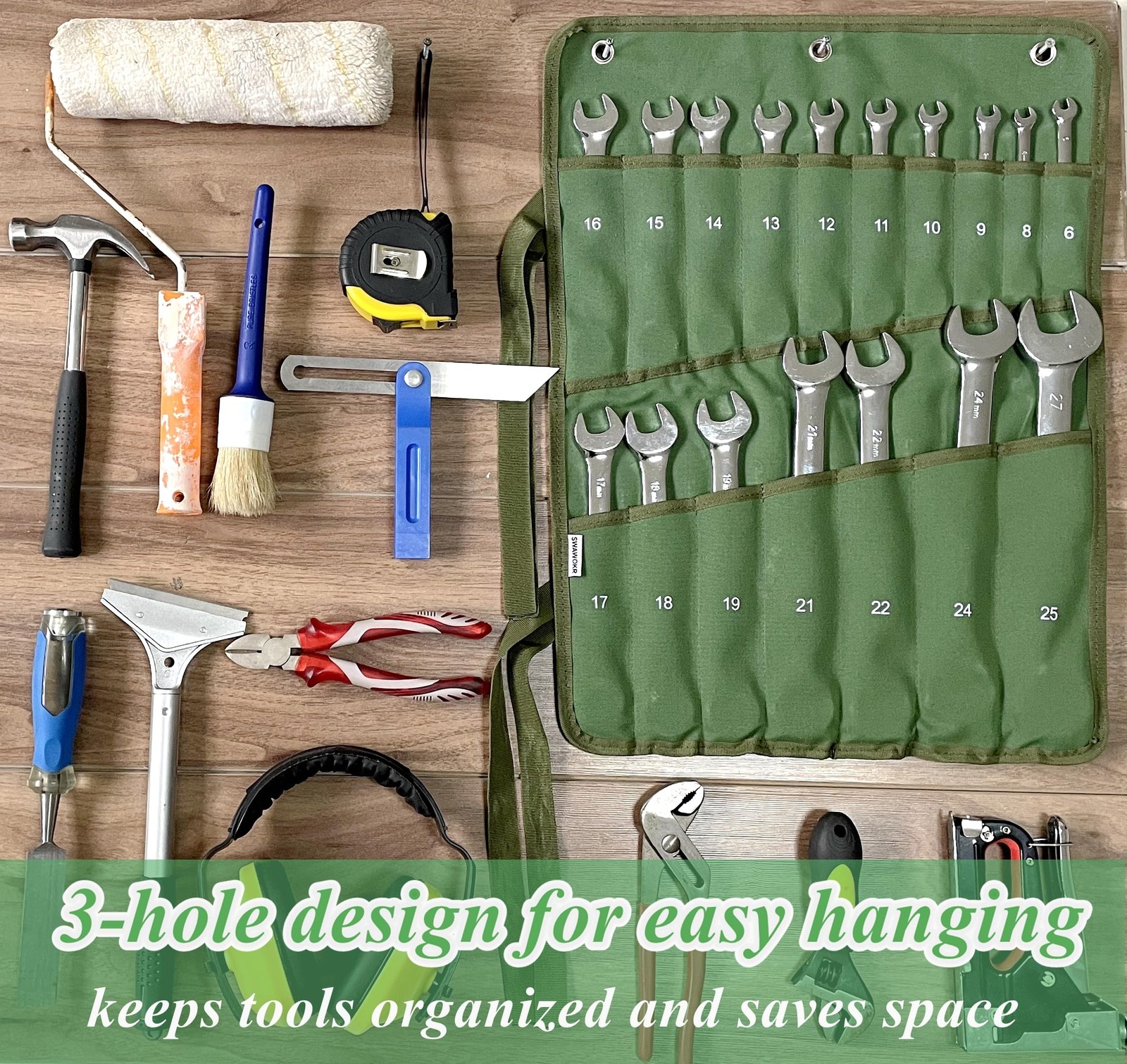 17-Pocket Heavy-Duty Canvas Wrench Roll Organizer – Professional Tool Storage…