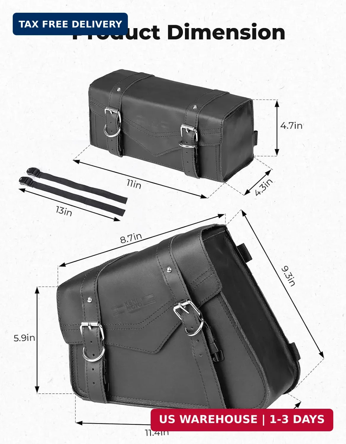 KEMIMOTO Genuine Leather Motorcycle Saddle Bags 12L & 4.5L Fork Handlebar Tool P