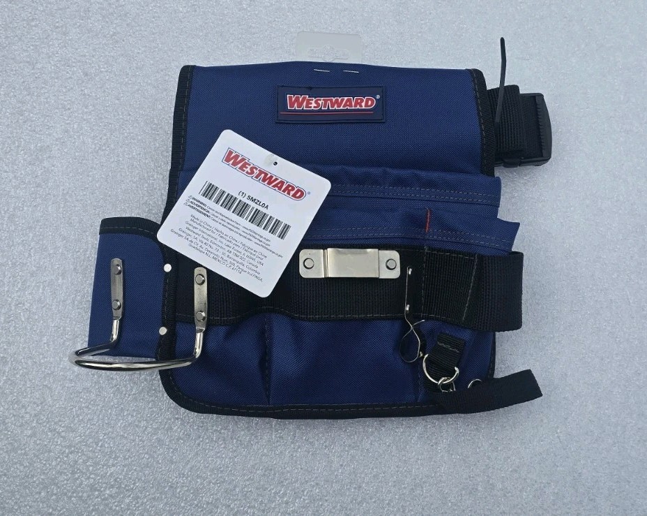 Westward 5Mzl0A Tool Pouch, Tool Belt, Blue, Black, 600D Polyester, 4 Pockets