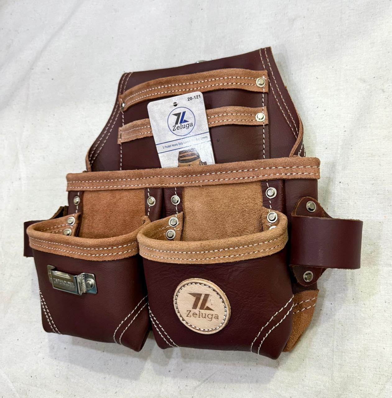 20-121 Heavy Duty Leather Polyester Tool Bag Cherry Mechanic Storage Carrier