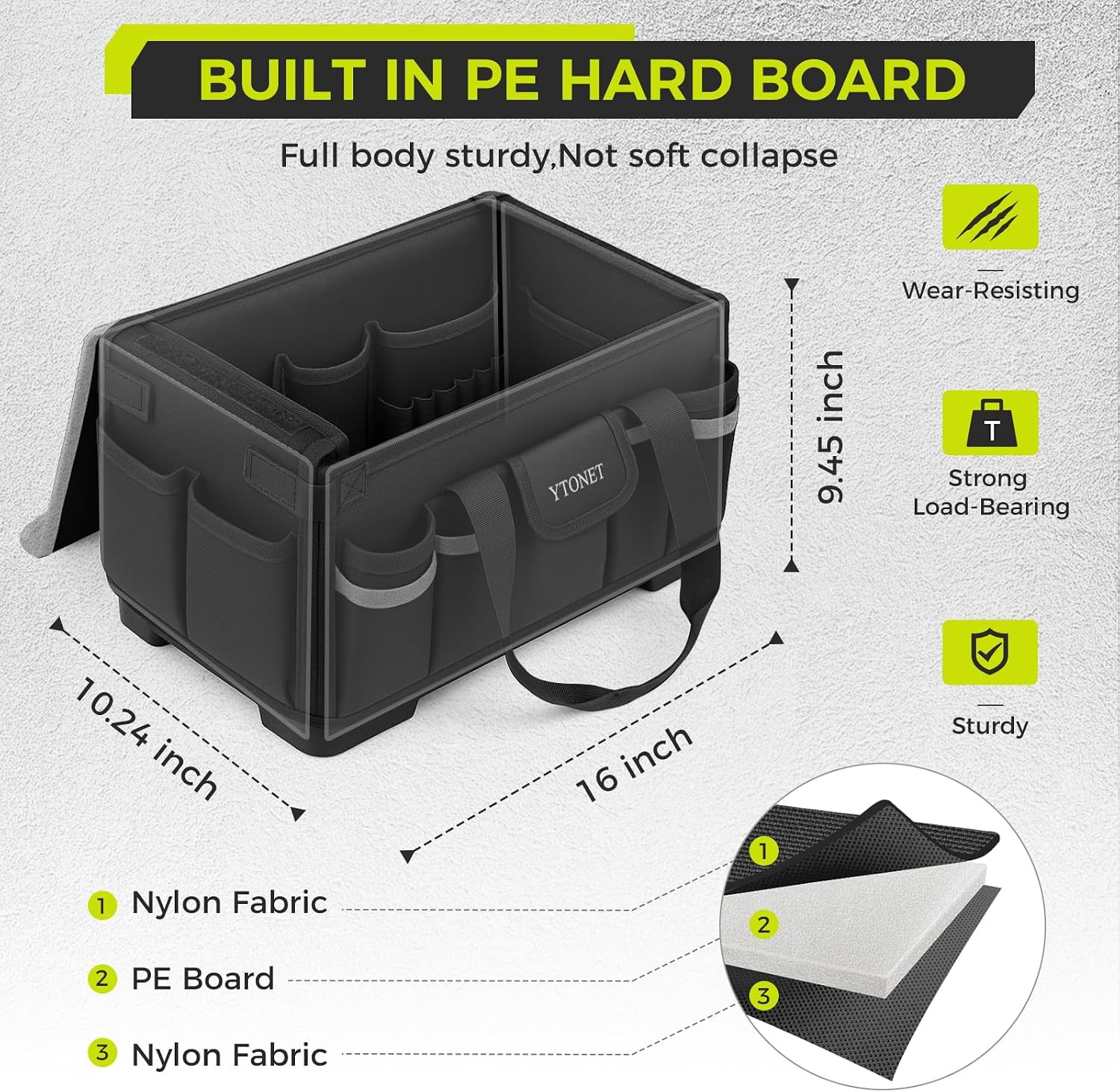 Heavy Duty Tool Bag 16-Inch, 46 Pockets Electrician Tool Bag for Men with Hard B