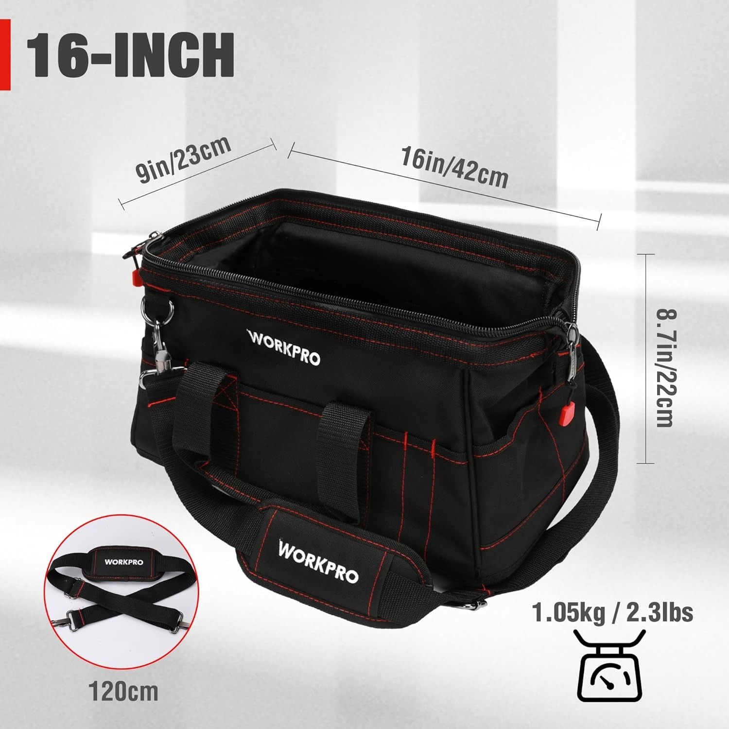 16-inch Waterproof Tool Storage Bag Wide Mouth Multi-Pocket Organizer