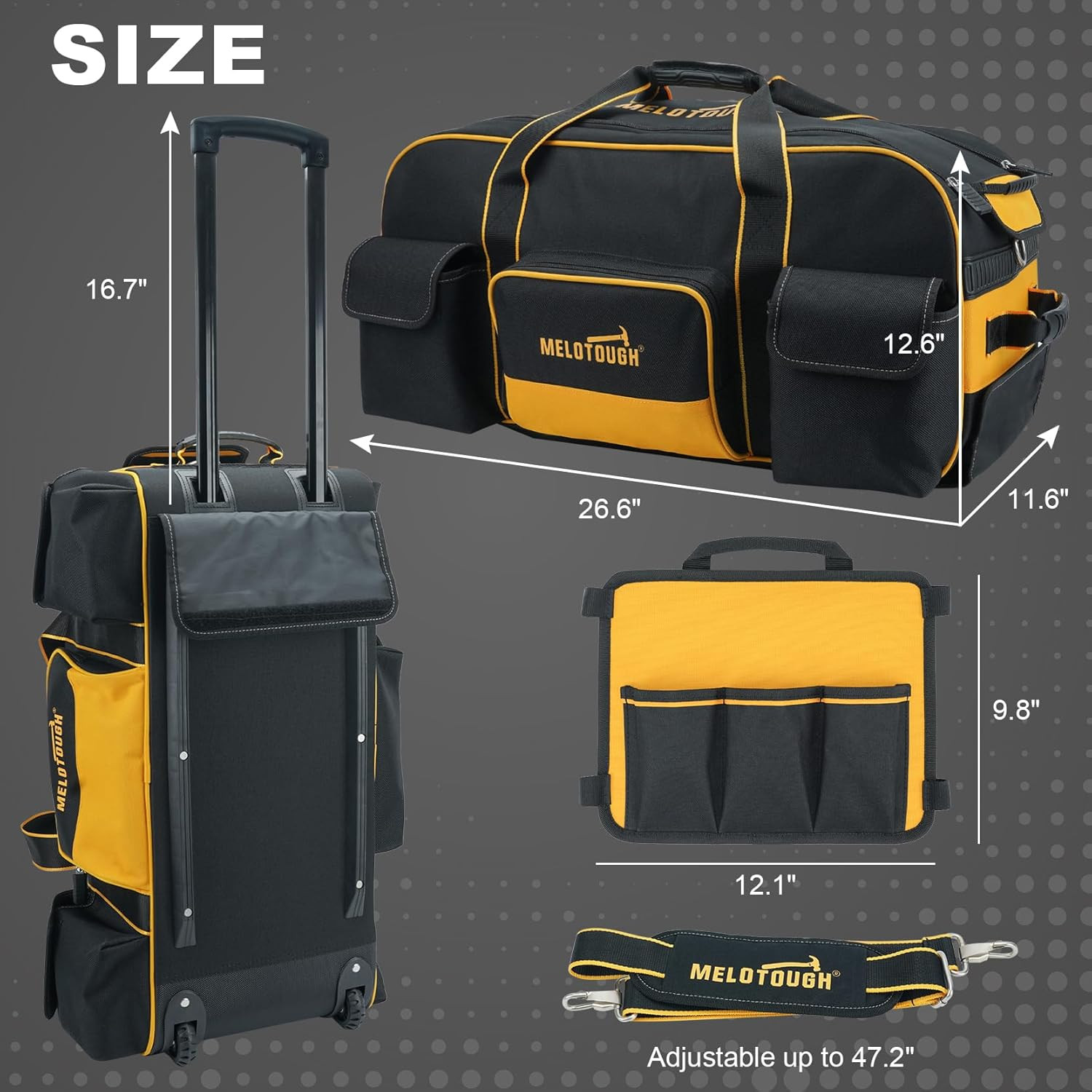 Rolling Tool Bag with Wheels,Large Capacity Tool Bag Organizer with Concealed Te