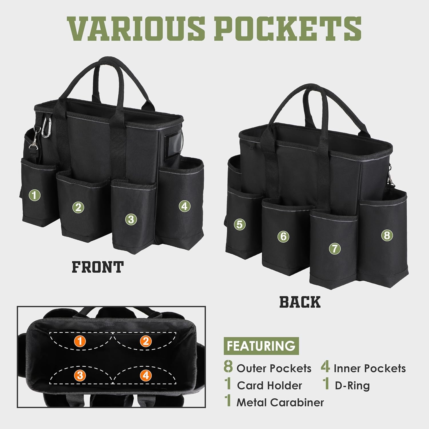 Tahoe Trails 14 inch Supply bag Open Top Tote tool bag Tool Organizer bag, 13poc