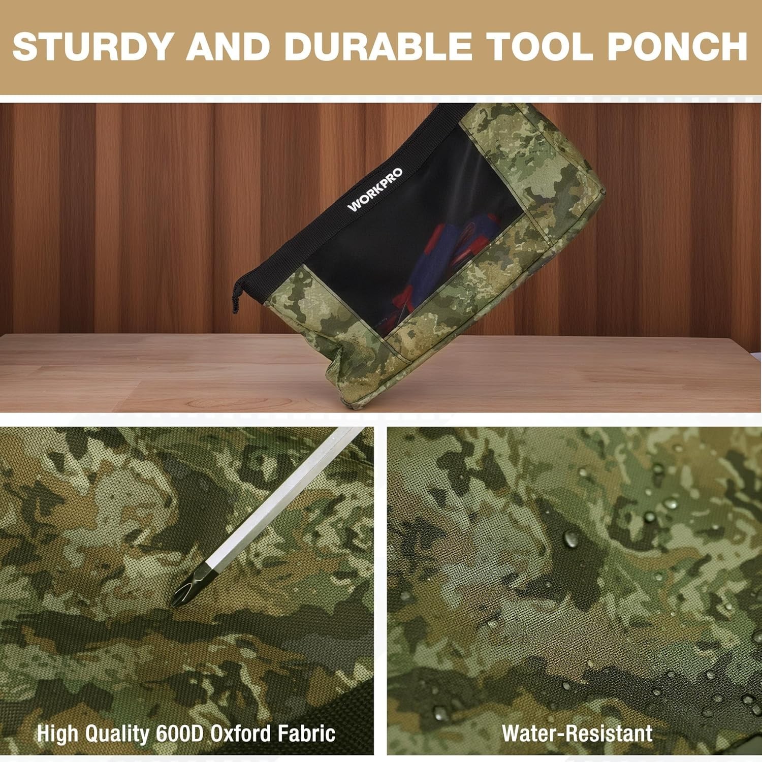 12″ Heavy-Duty Tool Pouches with Zipper – 3 Pack Camo for Ultimate Organization
