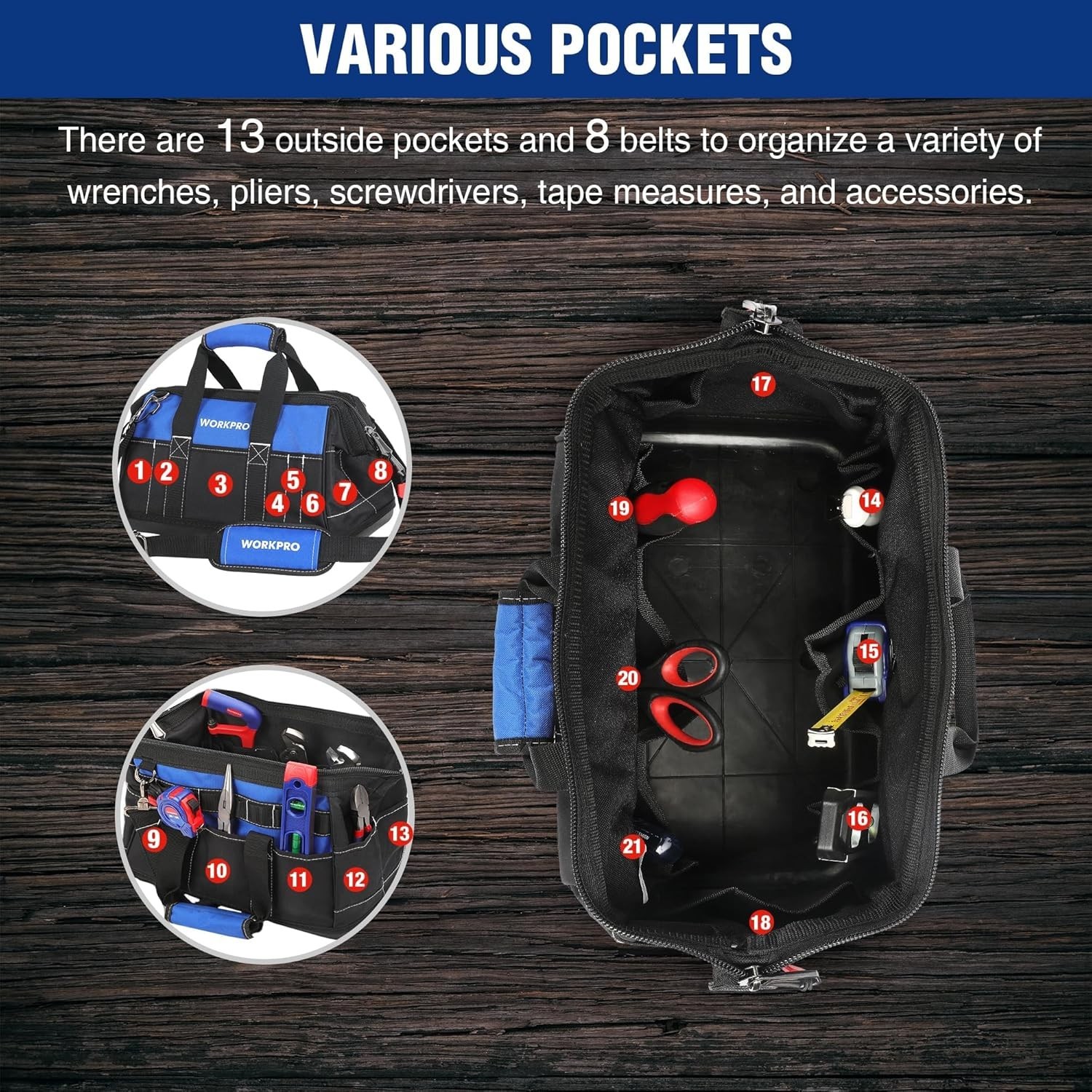16-Inch Wide Mouth Tool Bag – Waterproof & Multi-Pocket Organizer for Every Task