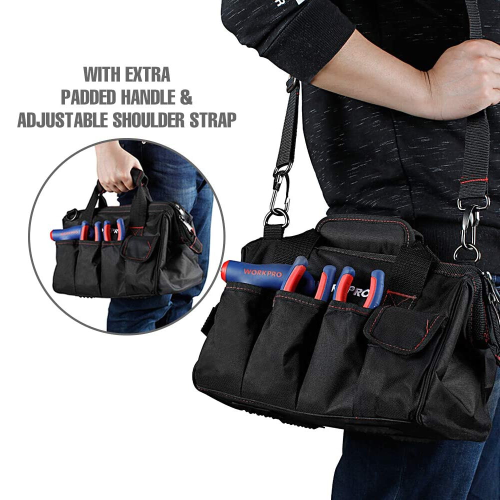 Workpro 12” Storage Tool Bag Close Top Wide Open Mouth Polyester Double Zipper