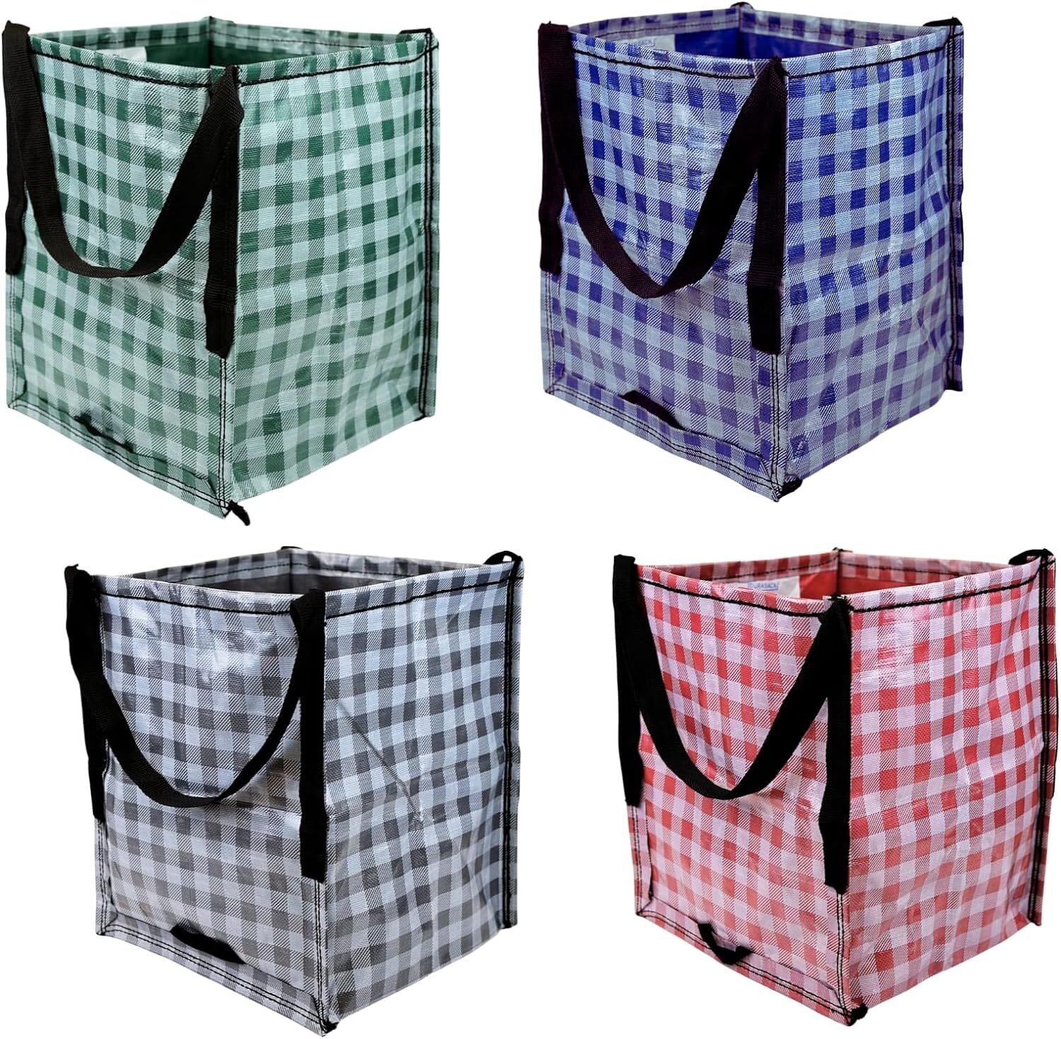 DURASACK Heavy Duty Storage Tote Bag Pack of 4, Gingham Multicolored