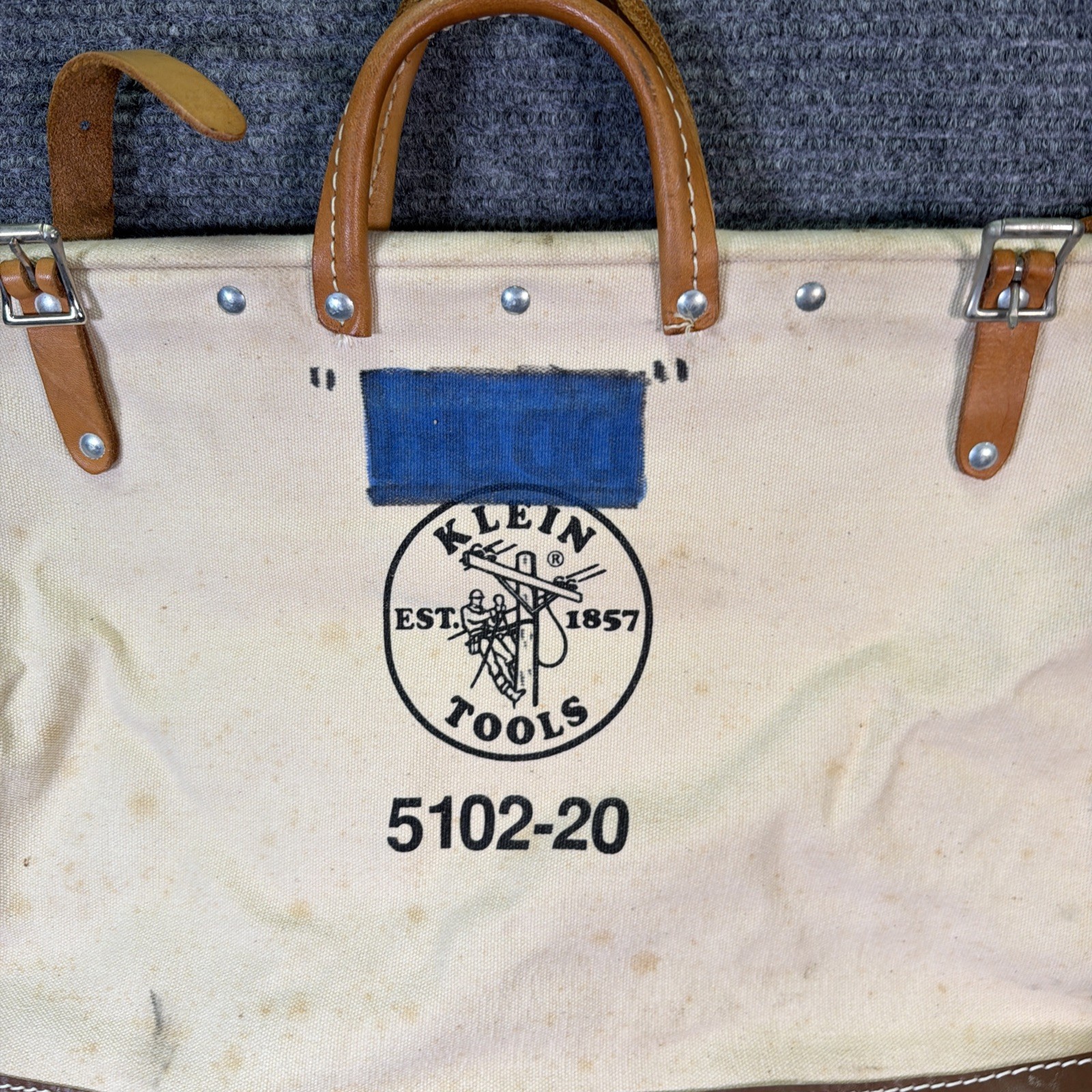 Vintage Klein Tools Bag 5102-20 Heavy Canvas Leather Lineman Storage Tote USA