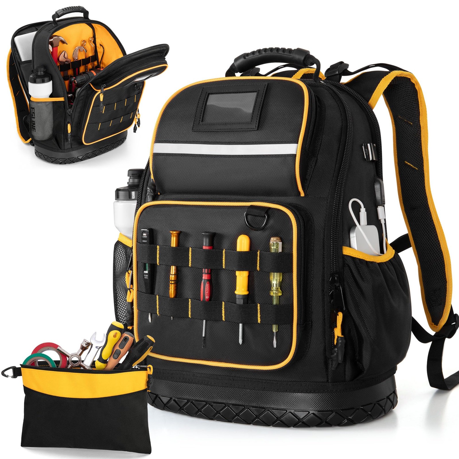 Marscamd Tool Backpack with Hard Bottom and a Tool Pouch, Heavy Duty Tool Bag…