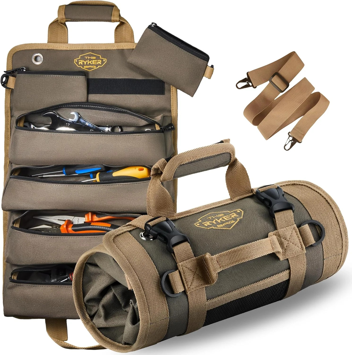 The Ryker Roll Up Tool Bag Organizer Gifts for Dad. Heavy Duty Motorcycle Tool R