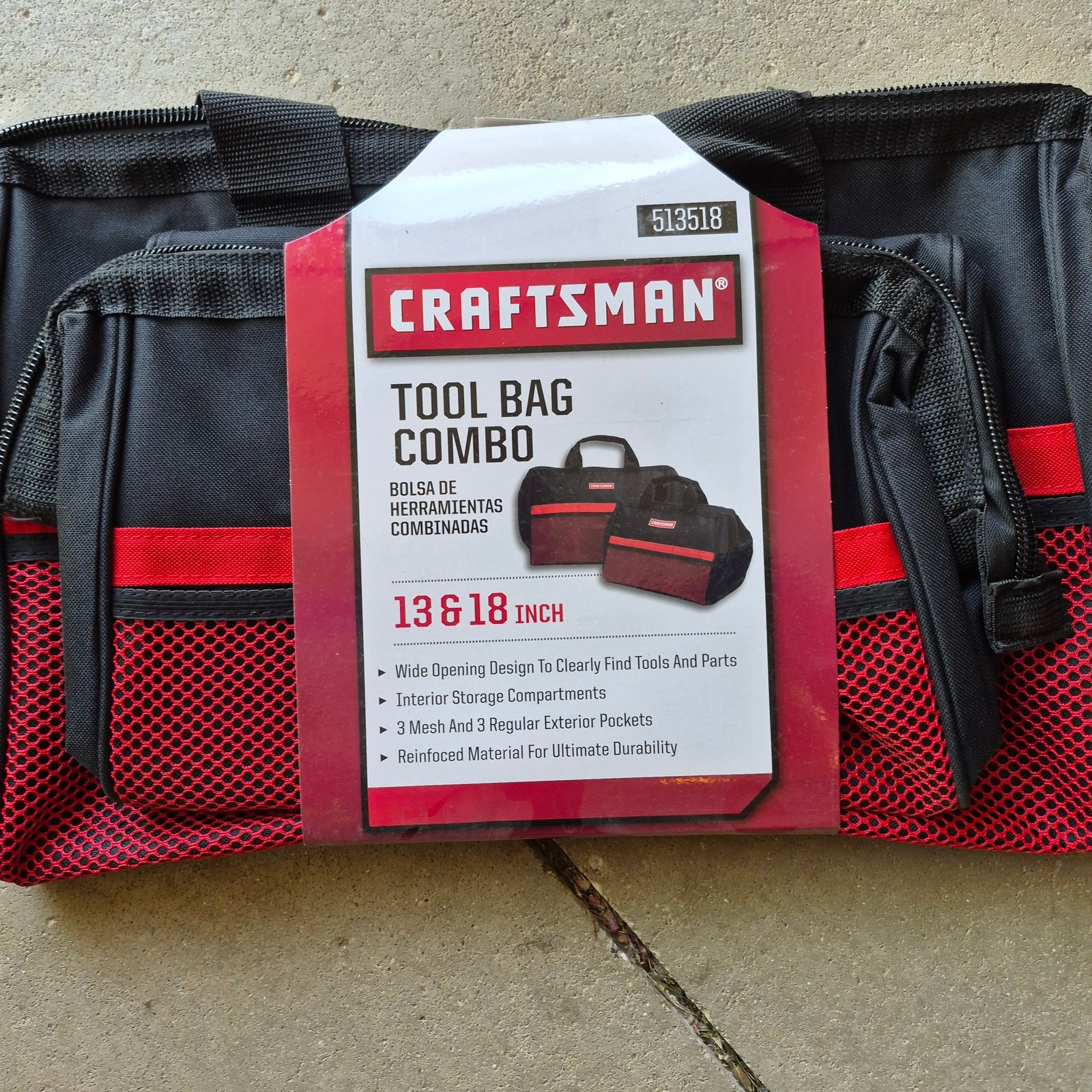 NEW Craftsman 13-inch and 18-inch Zippered Tool Bag Combo in black and red
