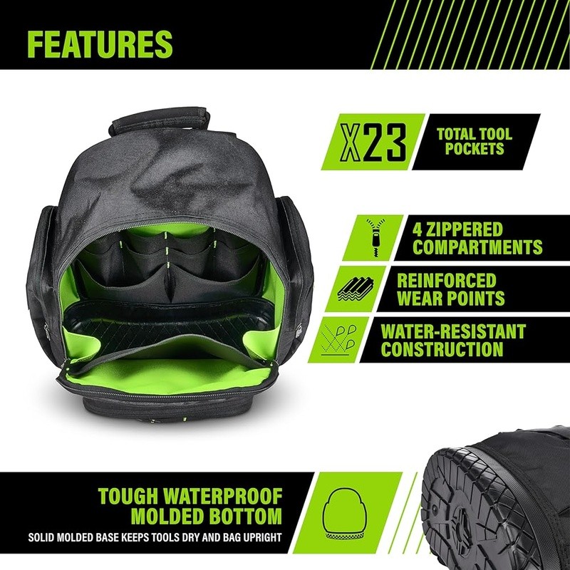 Durable Tool Backpack Organizing Case 23 Pockets Waterproof Utility Carrier New