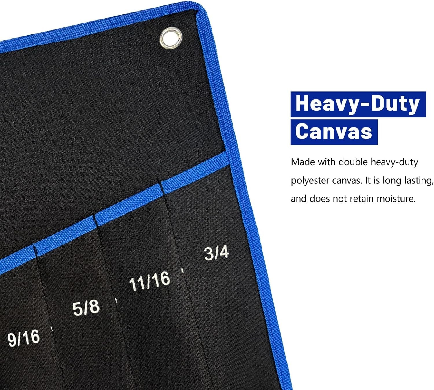 2-Pieces Tool Bag Durable 12pockets metric+13pockets SAE, black and blue