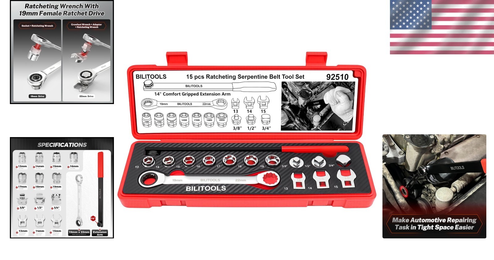 Complete Ratcheting Tensioner Tool Kit – 15 Pcs