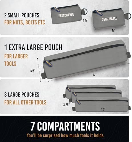 Durable Tool Bag Organizer with 6 Detachable Pouches – Compact Tool Roll for Ele