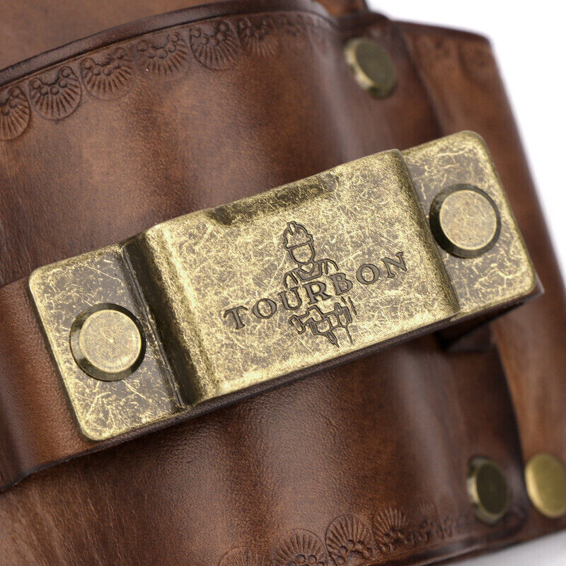 TOURBON Leather 3-in-1 Pocket Tool Belt Pouch Hammer Sheath Tape Measure Holder