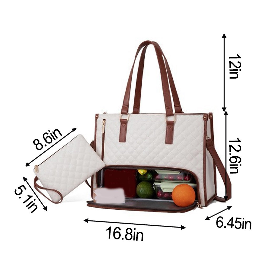 Polyester PU Leather Lunch Tote Bag for Women with 15.6 Inch Laptop Protection