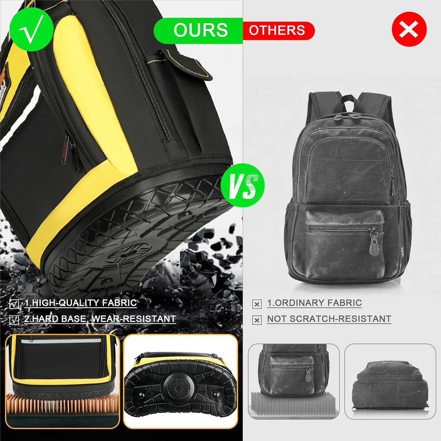 Tool Backpack,17″Heavy Duty Tool Backpack Bag with Waterproof Molded Base,Durabl