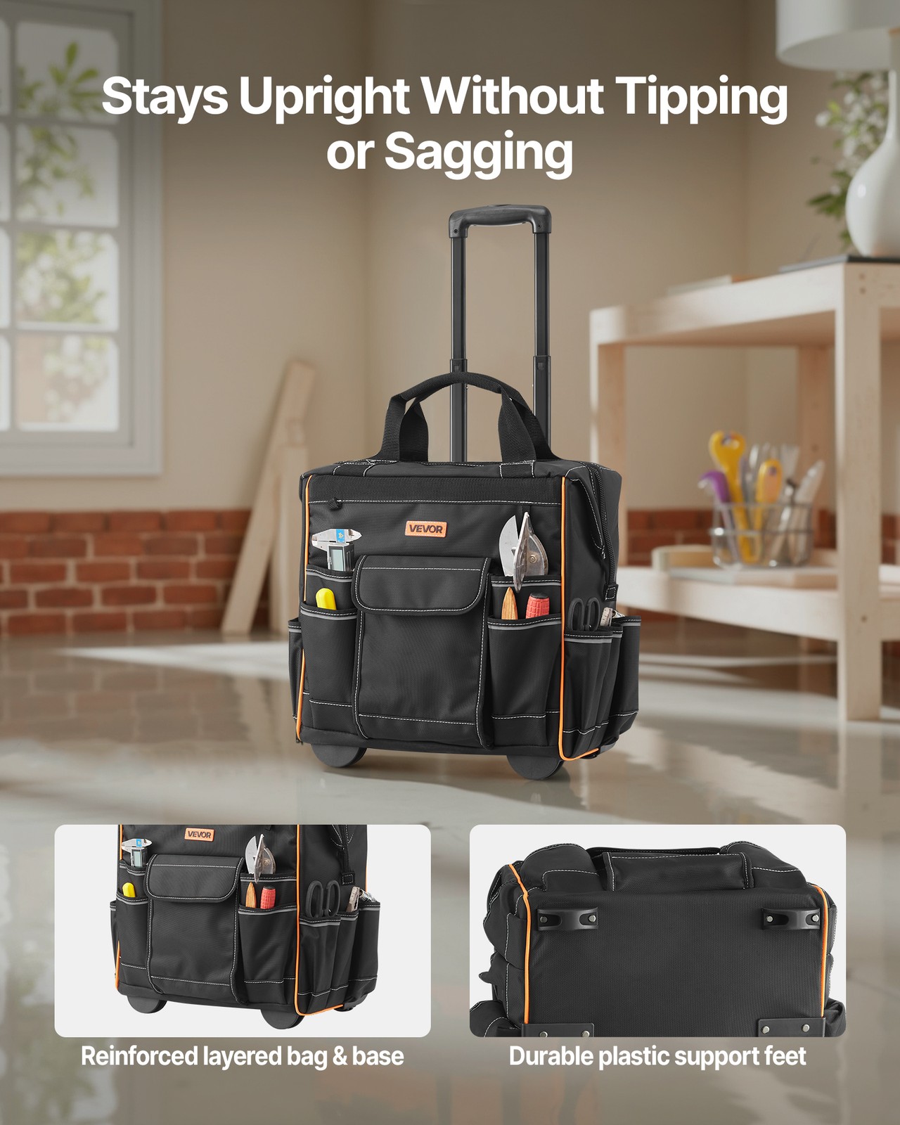 VEVOR Rolling Tool Bag 25 Pockets Heavy Duty Roller Tool Bag on Wheels