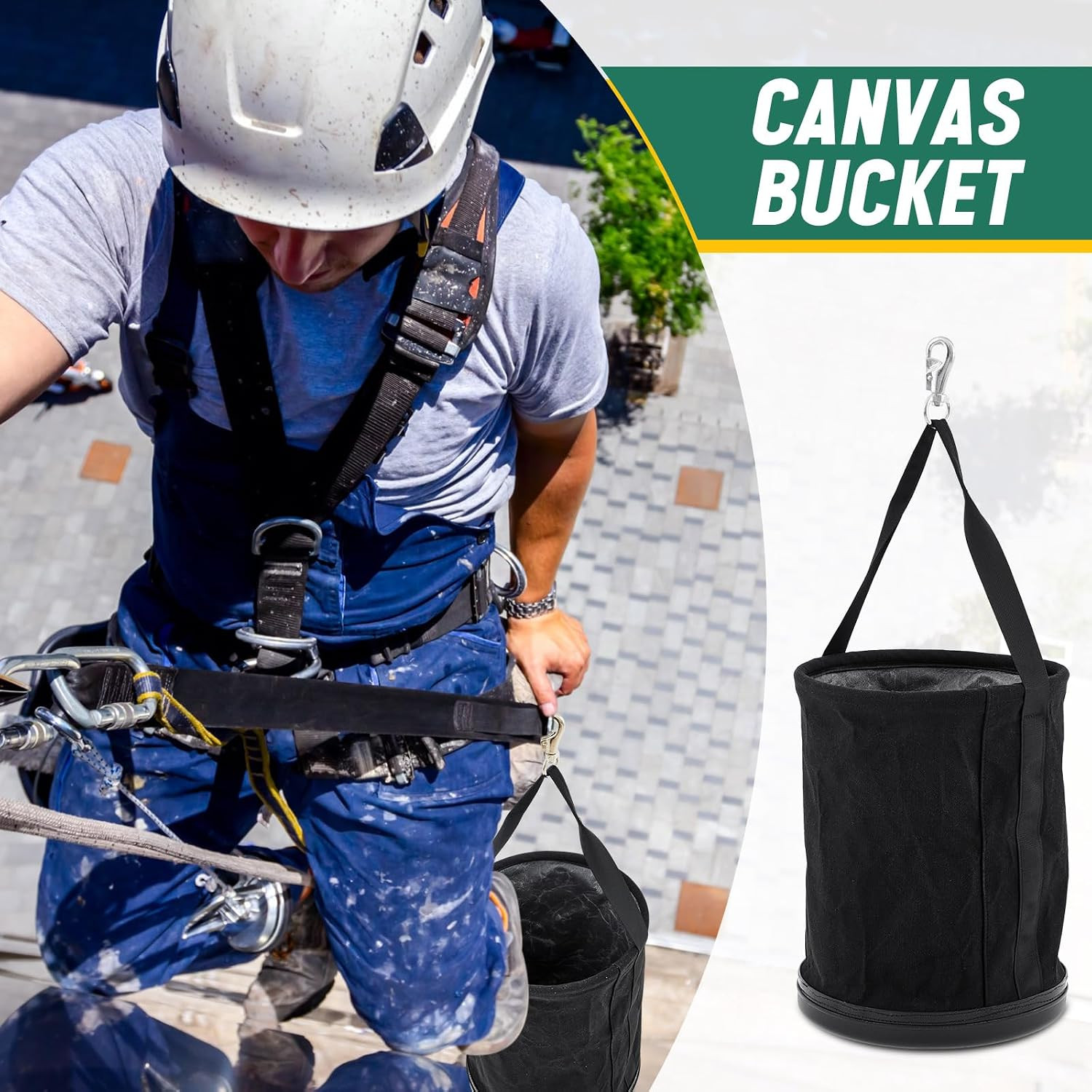 2 Pack Canvas Bucket 15″ X 12″ Heavy Duty Lineman Tool Bag with Plastic Bottom &