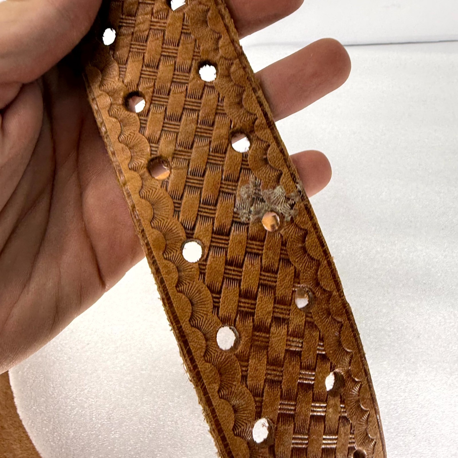 Vtg McGuire-Nicholas Belt Mens 36 Brown Top Grain Cowhide Basketweave DM-606-V2