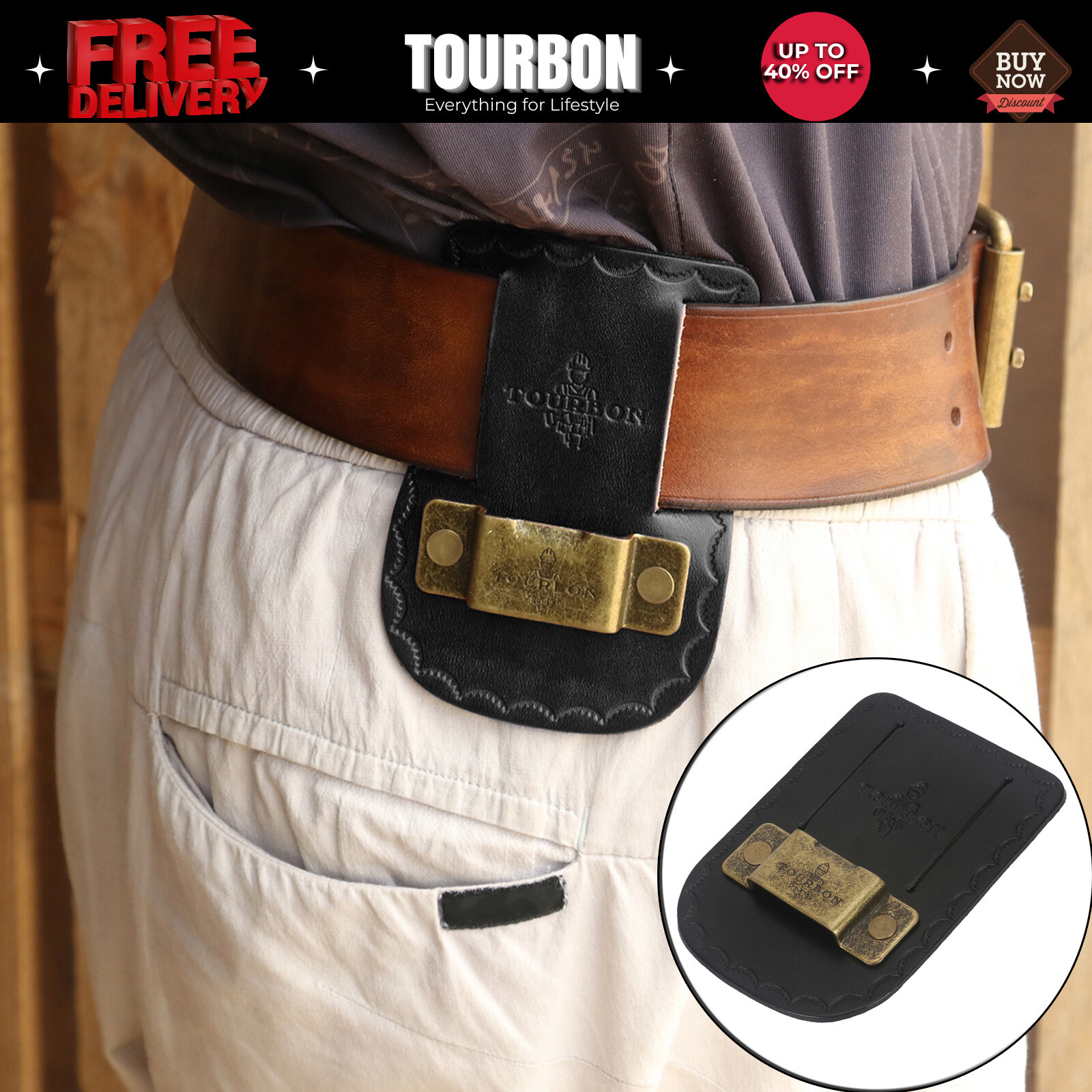 TOURBON Black Leather Tape Measure Clip Holster Framer Tool Holder Fit 2″ Belt