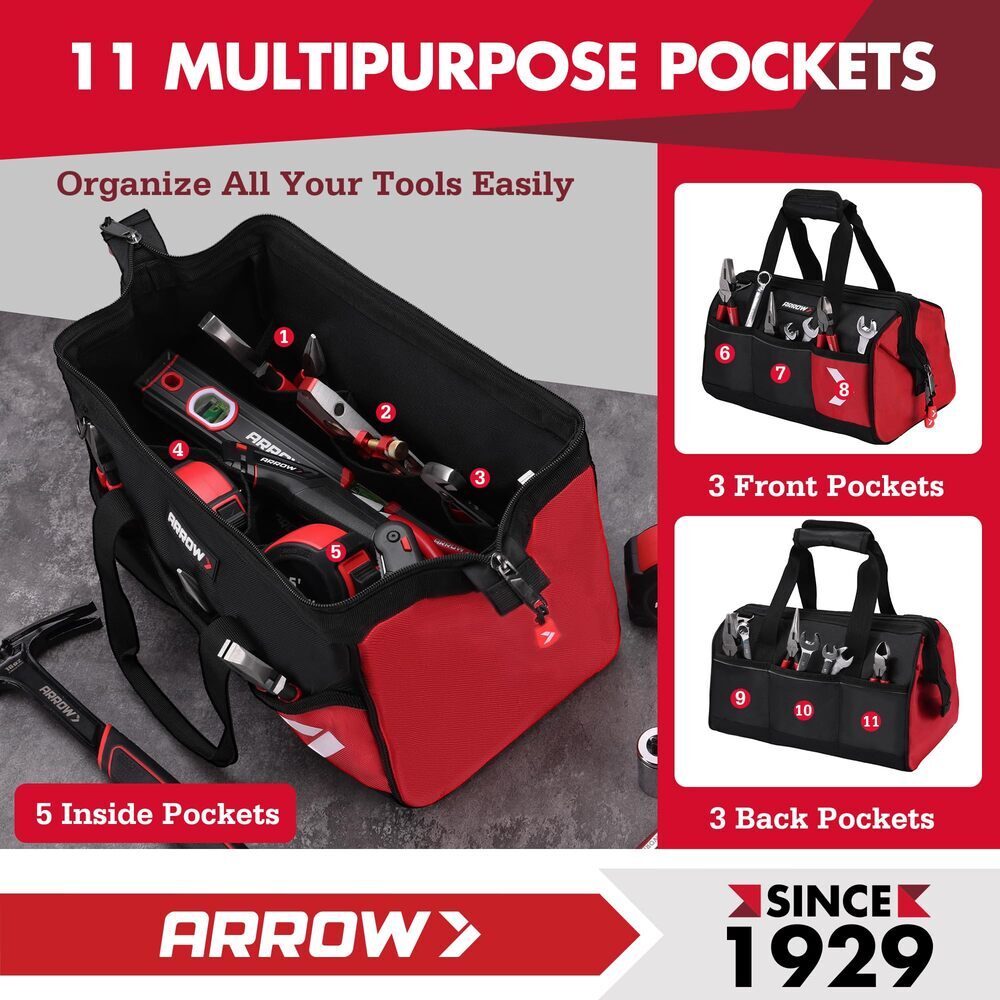 ARROW 14″ Heavy Duty Tool Bag with Anti-Slip Feet Tool 840D Oxford Fabric New