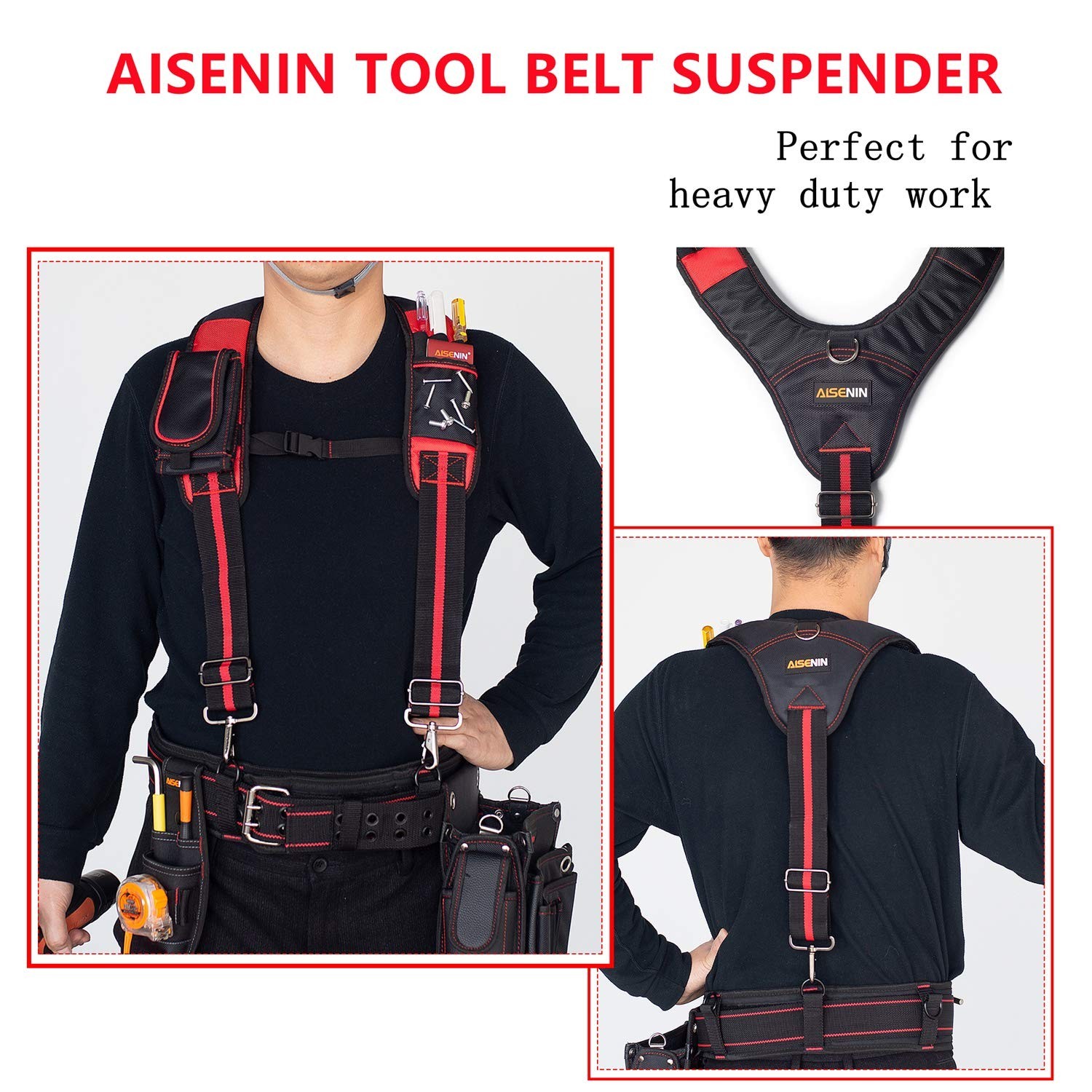 AISENIN Tool Belt Suspenders Construction Work Suspenders with Magnet Pocket,…