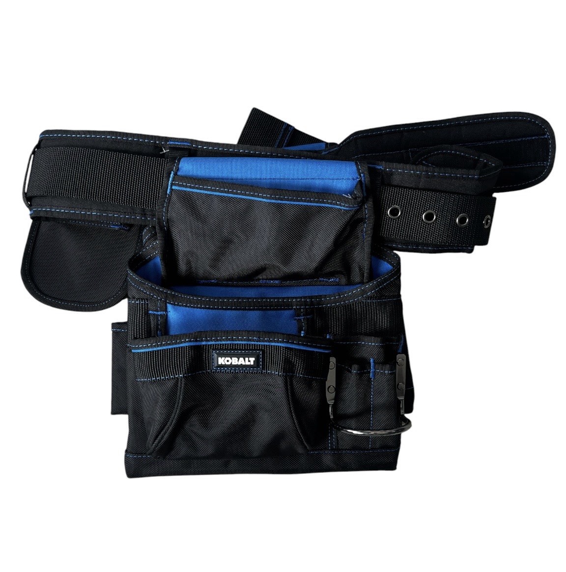 Kobalt Carpenter Polyester Tool Belt 16 Pockets Metal Hammer Holder Black/Blue