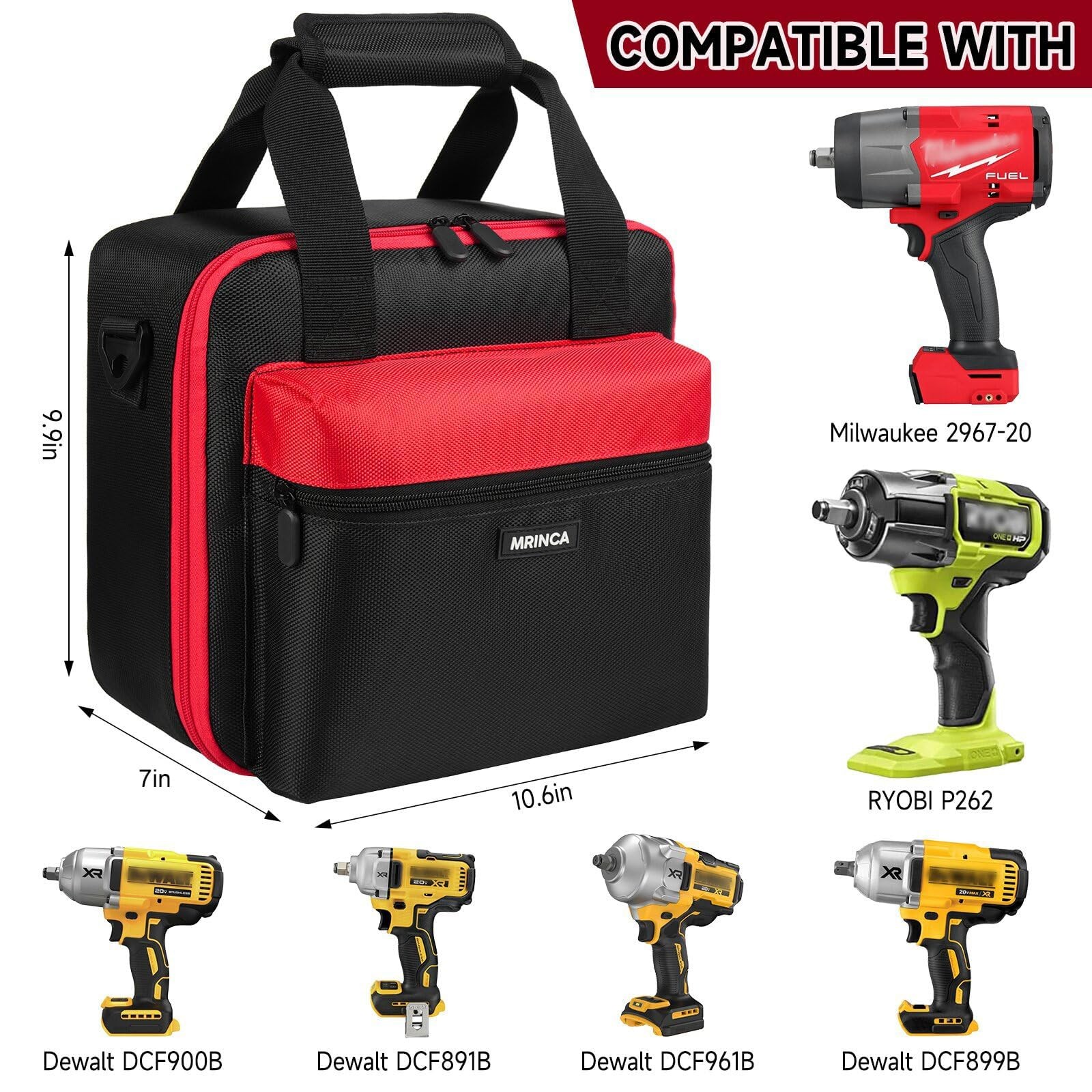 MRINCA Impact Wrench Case Compatible with 10.6 x 7 x 9.9 inches, Black red