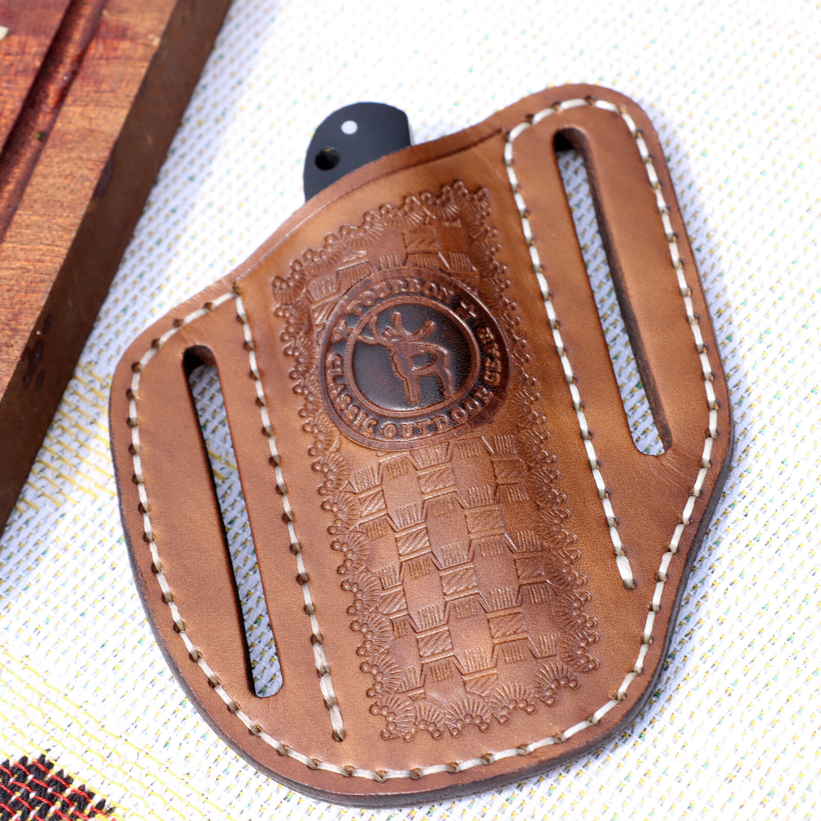 TOURBON Leather Mini Pockets Folding Knife Belt Pouch Tool Carry Sheath Cover US