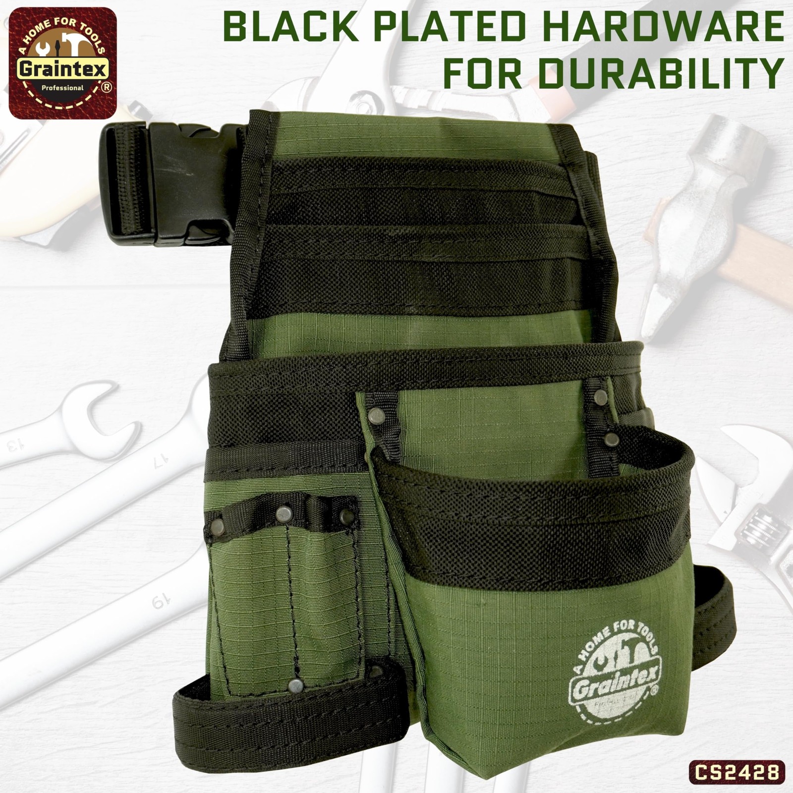 10 Pocket Finisher Canvas Tool Pouch | Hunter Green | 2′ Webbing Belt | Multi…