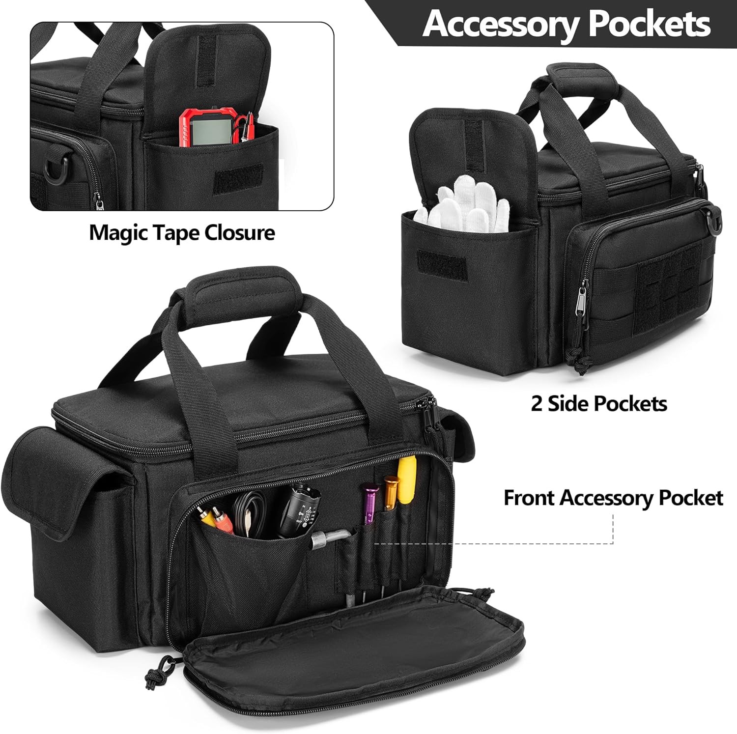 Small Tool Bag with Anti-friction and Thick Padded Bottom, Small, Black