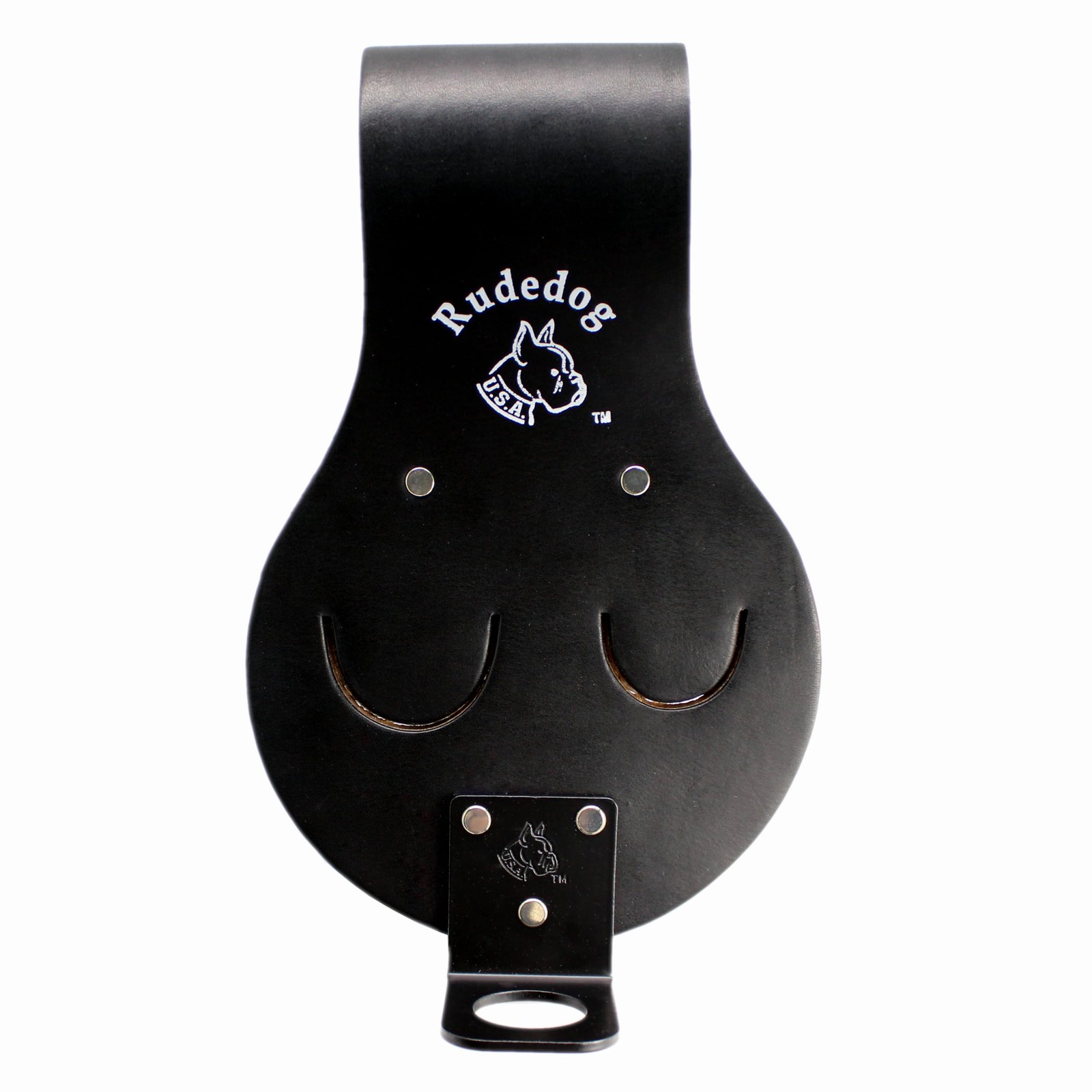 Utility Holster Pouch Premium Black Leather Holds 2 Spuds and Tool Belt Loop