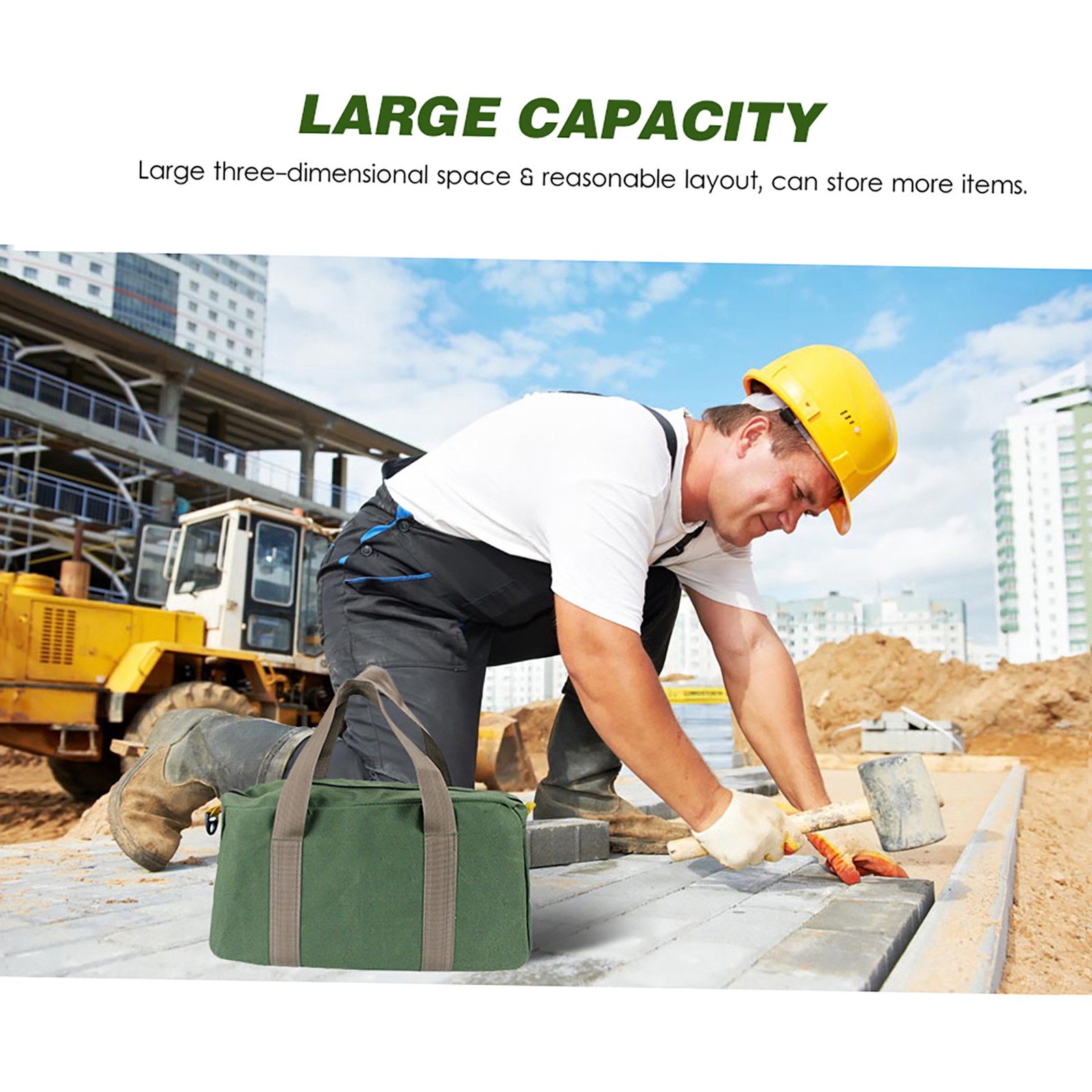 PENGGONG Large Thickened Wear Resistant Tool Storage Bag 16 Inch Army Green V1