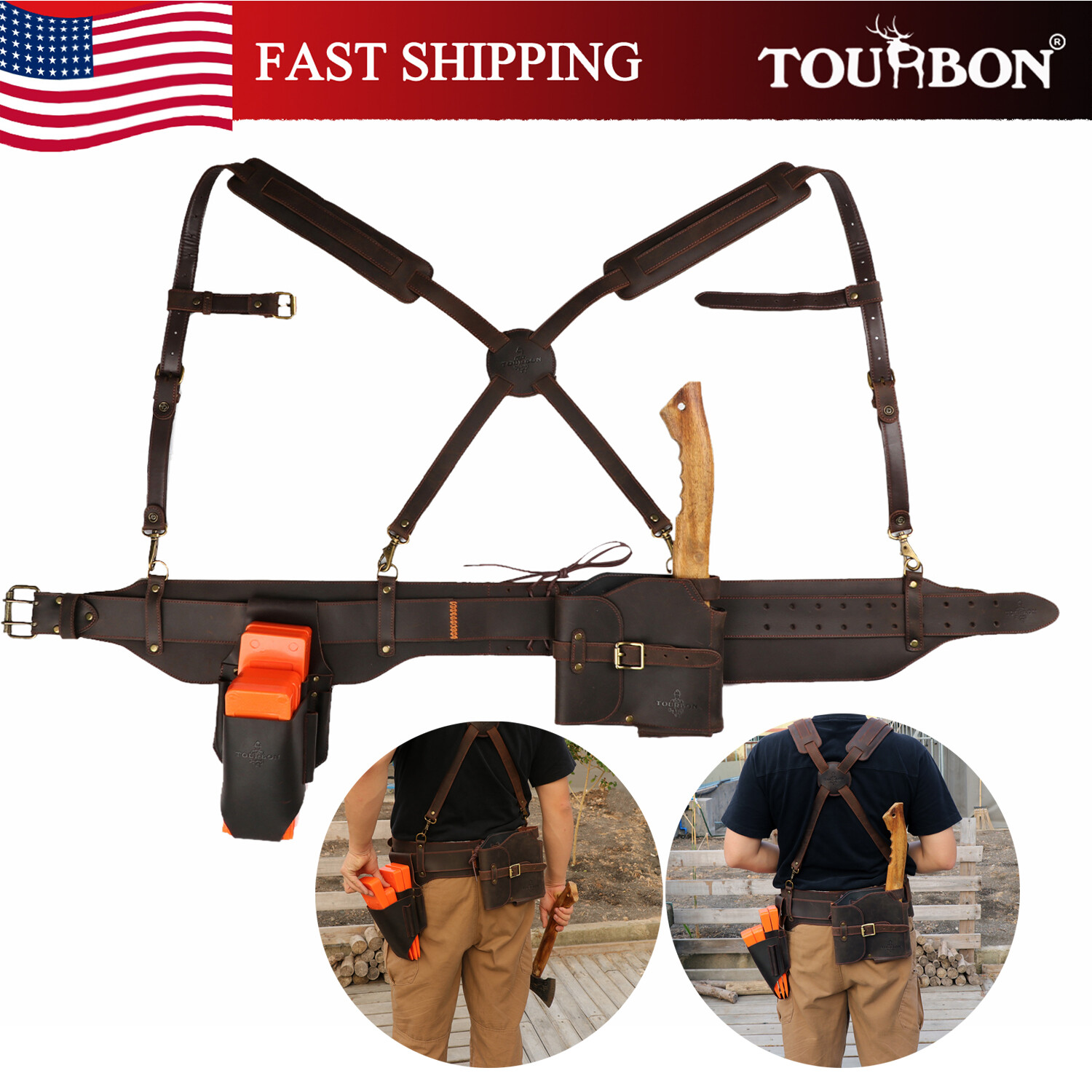 TOURBON Outdoor Loggers Suspender Tool Belt Pouch Woodsmen Gift-Multiple Choices
