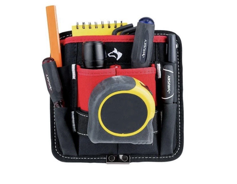 Husky Tool Belt Pouch 3 Pocket Clip On 7 in Water Resistant Heavy Duty Storage