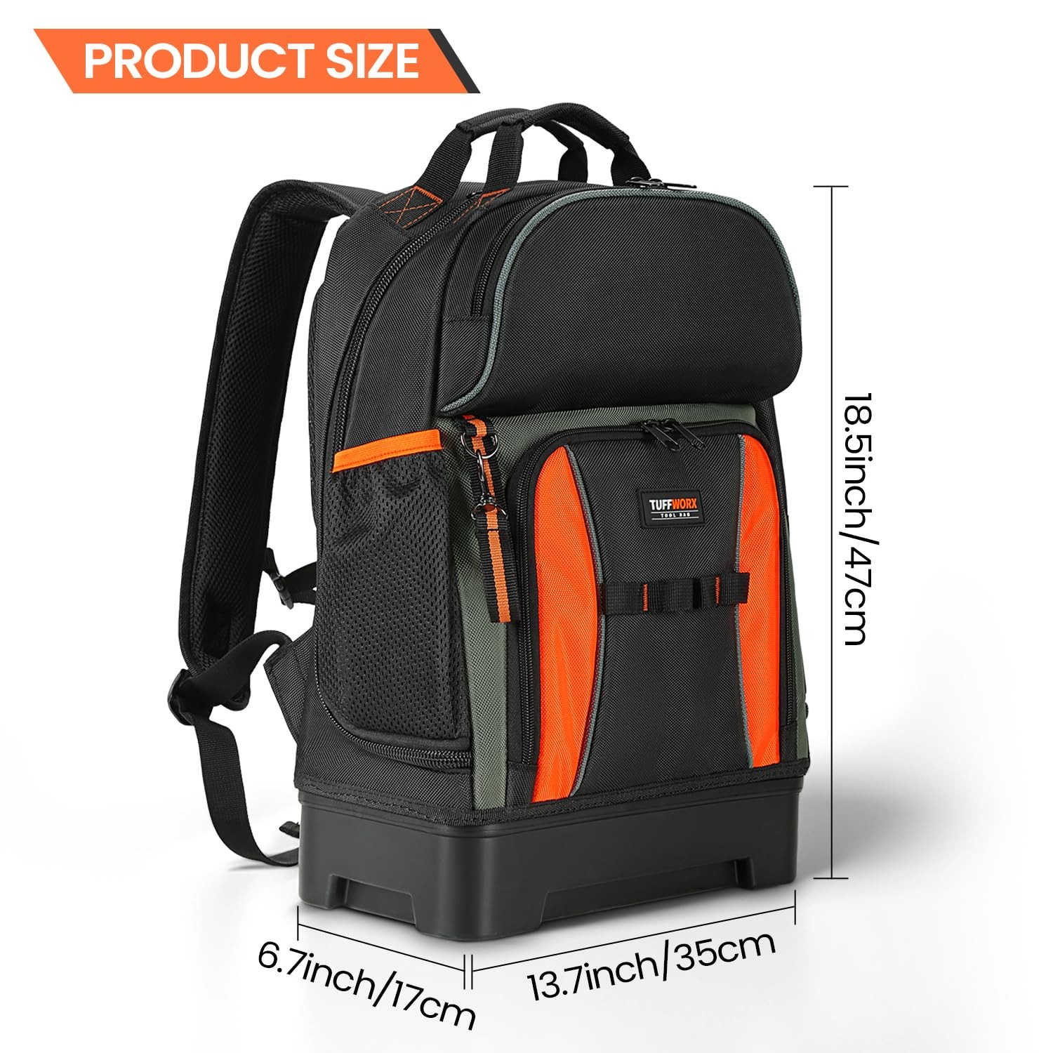 Tool bag Heavy Duty Storage Bag, Multiple Compartments, Black and Orange