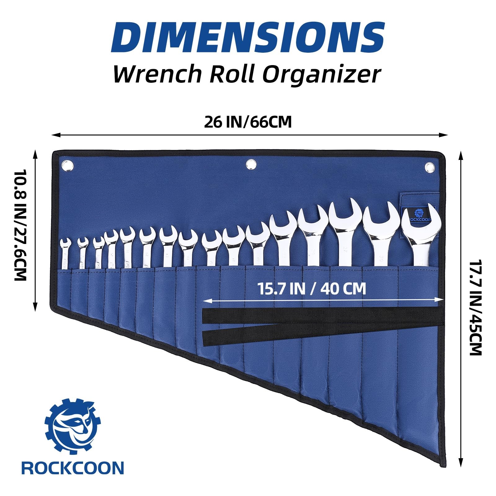 16 Pocket Wrench Roll Organizer Waterproof Oxford Tool Pouch Bag Blue Portable