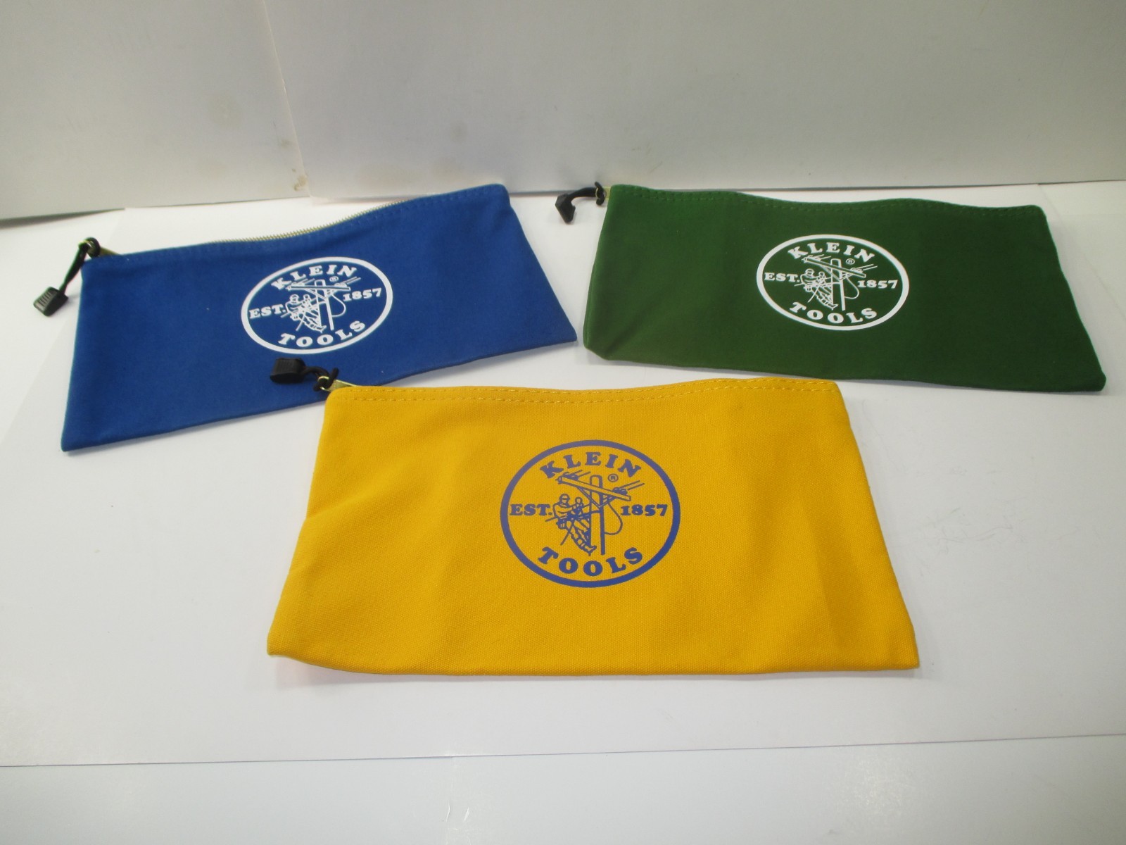 LOT OF 3 KLEIN TOOLS 5140 ZIPPER BAGS~BLUE, GREEN, YELLOW~NEW WITHOUT PACKAGING