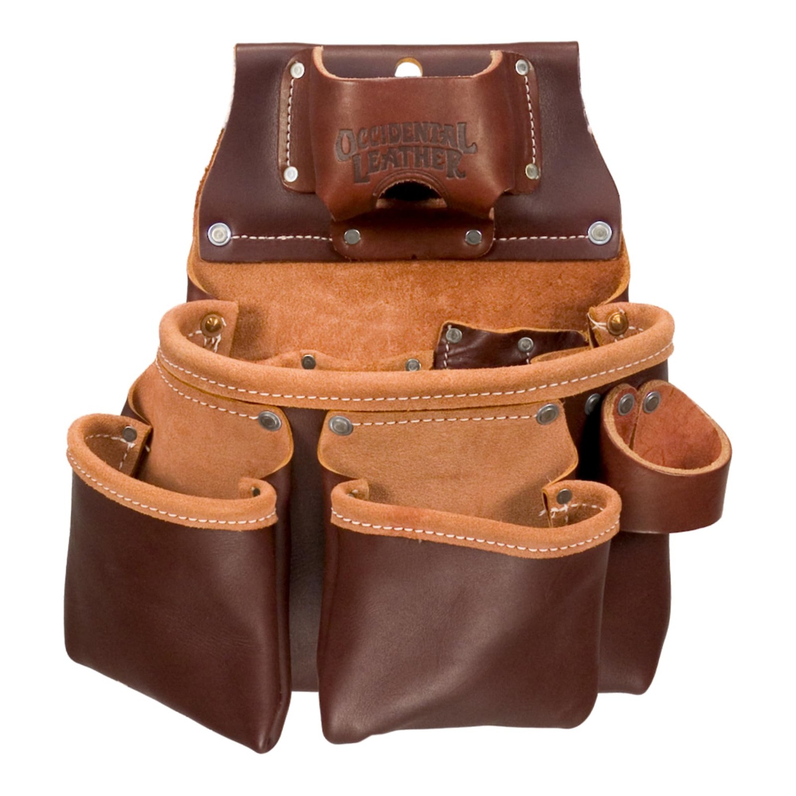 Occidental Leather 3 Pouch Pro Tool Bag with Tape Holder – Right Hand, Cafe