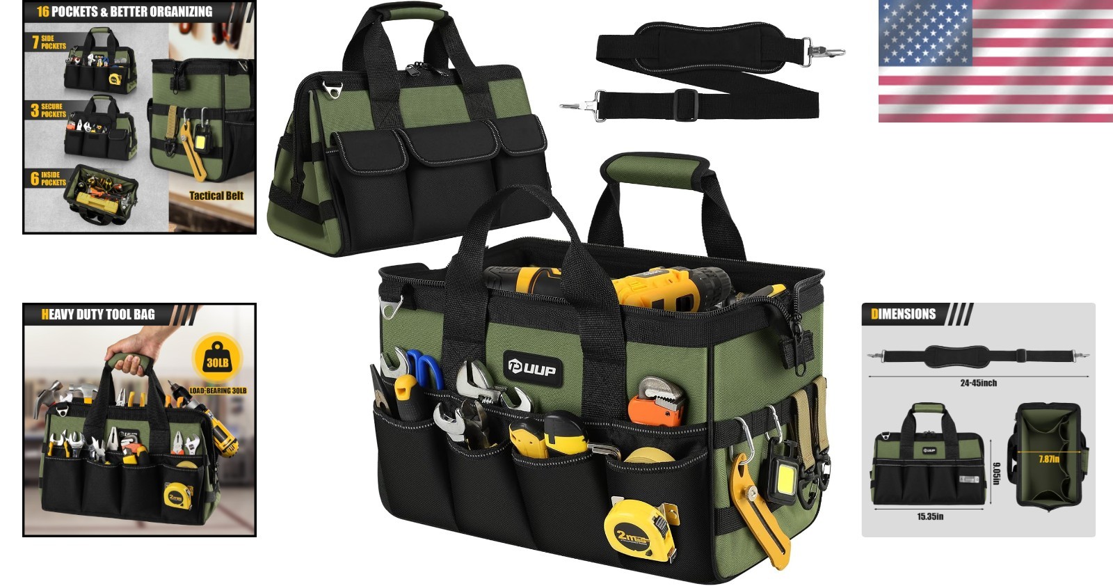 Heavy Duty 15-Inch Tool Bag with 16 Pockets – Ultimate Organization for Tools